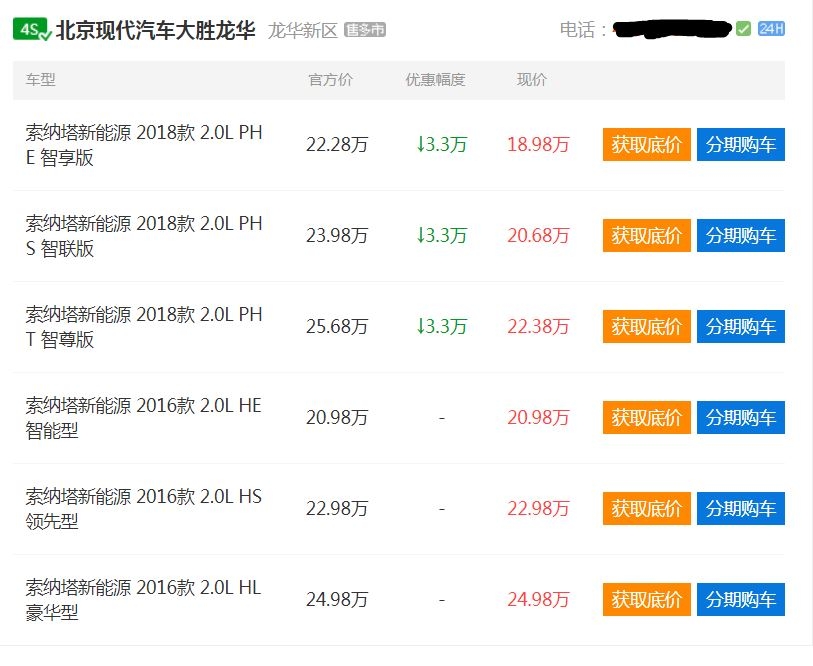 베이징현대 중국 광동성 심천시 대리점 홈페이지에 게시된 쏘나타 특별 프로모션 내용.